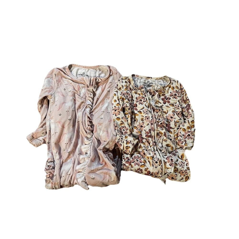 Caden Lane Bamboo Little Girl Ruffle Zipper Footie - 0-3 6-9 Months Lot Of 2